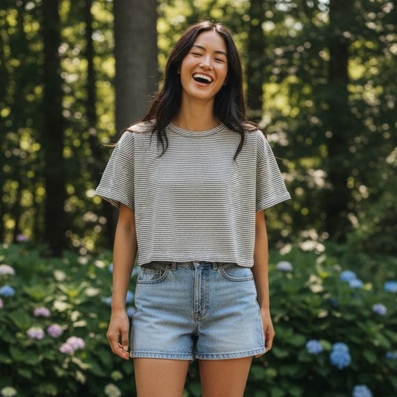 Tops - Striped Gray Women's Cropped Top